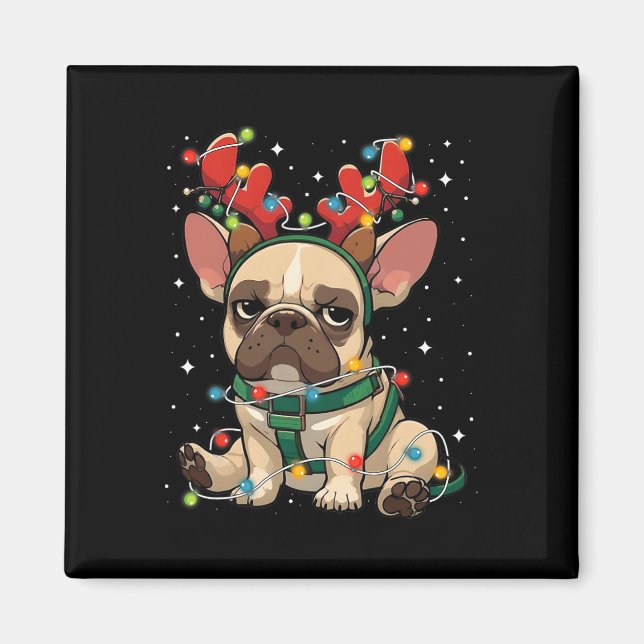 Cute Fransk Bulldog i julklapp Ljus Magnet (Framsidan)