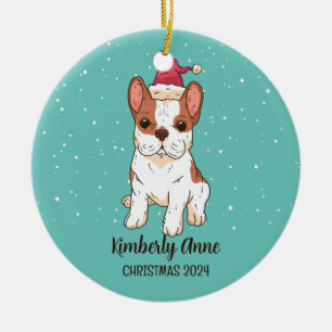 Cute Fransk Bulldog Jul Snowy Winter Helgdag Julgransprydnad Keramik