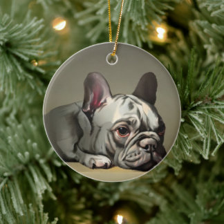 Cute fransk bulldog julgransprydnad keramik