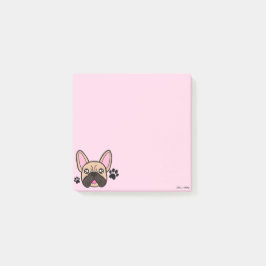 Cute Fransk Bulldog Kawaii Ljusare rosa Post-it Block