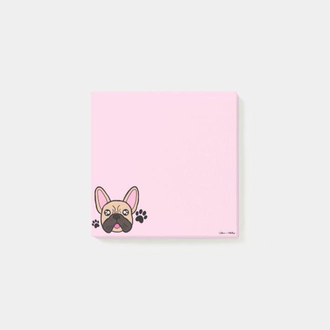 Cute Fransk Bulldog Kawaii Ljusare rosa Post-it Block (Framsida)