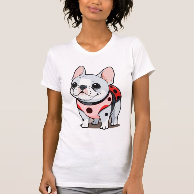 Cute Fransk Bulldog Ladybug T Shirt (Framsida)