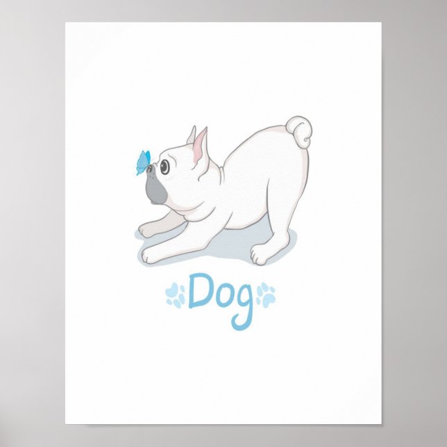 Cute Fransk Bulldog med fjäril Poster (Framsidan)