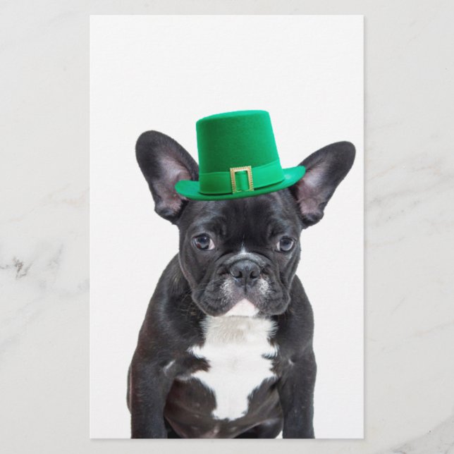 Cute Fransk Bulldog med Hat St. Patrick's Day Brevpapper (Framsida)
