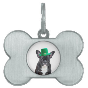 Cute Fransk Bulldog med Hat St. Patrick's Day ID-bricka Husdjur