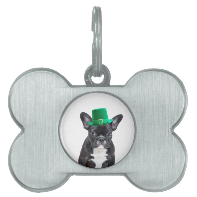 Cute Fransk Bulldog med Hat St. Patrick's Day ID-bricka Husdjur (Framsidan)