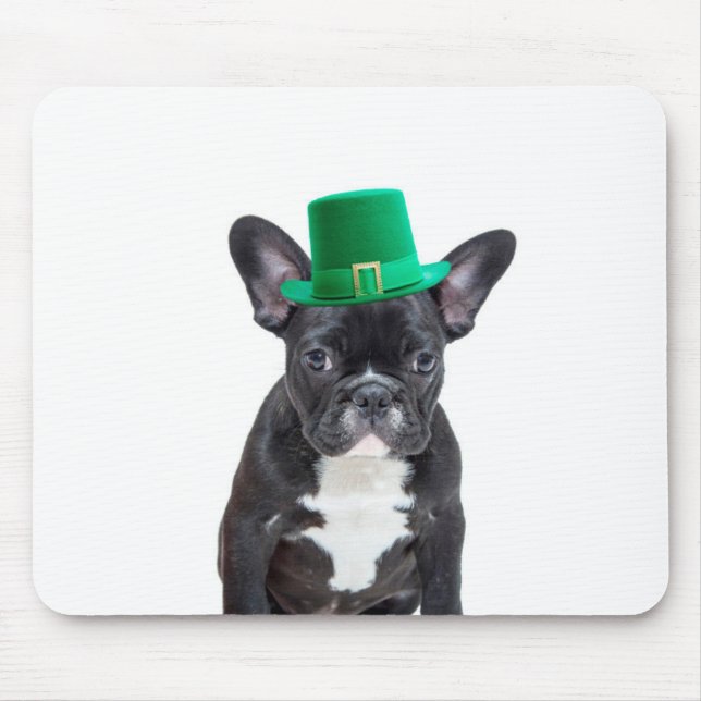 Cute Fransk Bulldog med Hat St. Patrick's Day Musmatta (Framsidan)