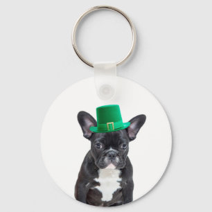 Cute Fransk Bulldog med Hat St. Patrick's Day Nyckelring