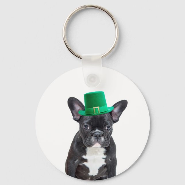 Cute Fransk Bulldog med Hat St. Patrick's Day Nyckelring (Framsida)