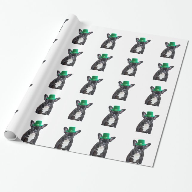 Cute Fransk Bulldog med Hat St. Patrick's Day Presentpapper (Utrullad)