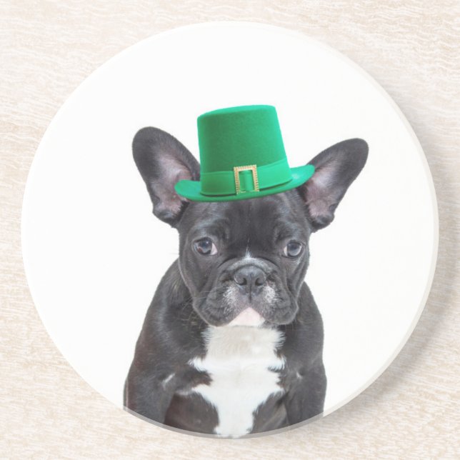 Cute Fransk Bulldog med Hat St. Patrick's Day Underlägg (Framsidan)