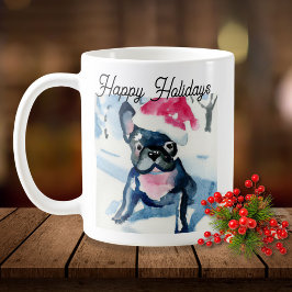 Cute Fransk Bulldog med jultomhatt Kaffemugg