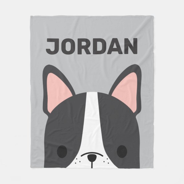 Cute Fransk Bulldog med Personlig Namn Fleecefilt (Framsidan)