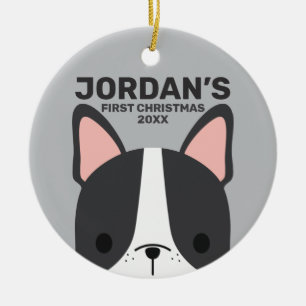 Cute Fransk Bulldog med Personlig Namn Julgransprydnad Keramik