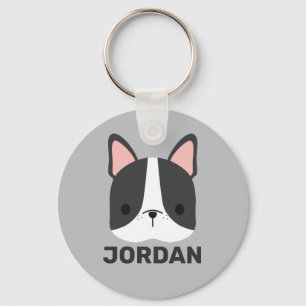 Cute Fransk Bulldog med Personlig Namn Keychai Nyckelring