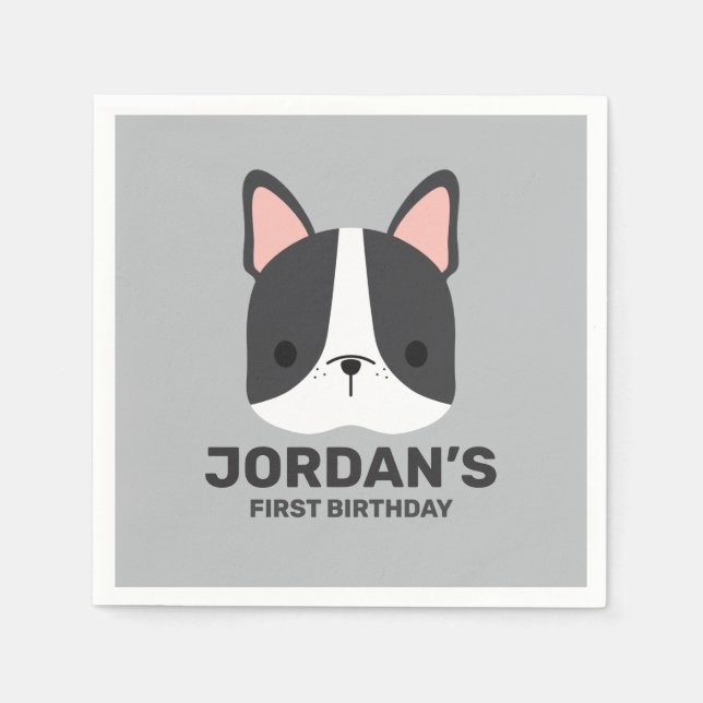 Cute Fransk Bulldog med Personlig Namn Pappersservett (Framsidan)