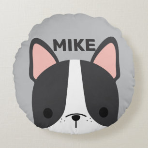 Cute Fransk Bulldog med Personlig Namn Rund Kudde