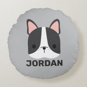 Cute Fransk Bulldog med Personlig Namn Rund Kudde