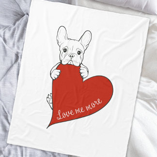 Cute Fransk Bulldog med rött hjärta Fleecefilt