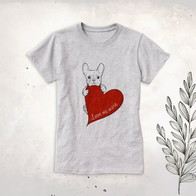 Cute Fransk Bulldog med rött hjärta T Shirt (Skapare uppladdad)