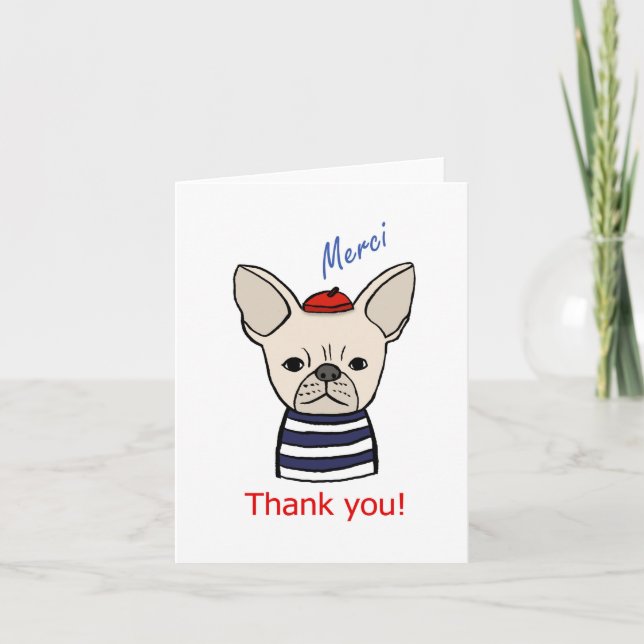 Cute Fransk Bulldog Merci Beaucoup Tack Kort (Framsida)