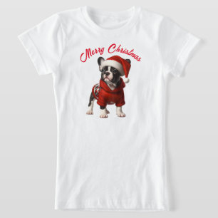 Cute Fransk Bulldog och Santa Hat T Shirt