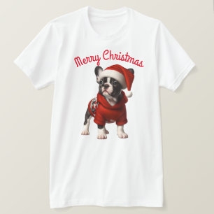 Cute Fransk Bulldog och Santa Hat T Shirt