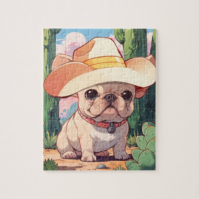 Cute Fransk Bulldog Pastel cowboyen Pussel (Vertikal)