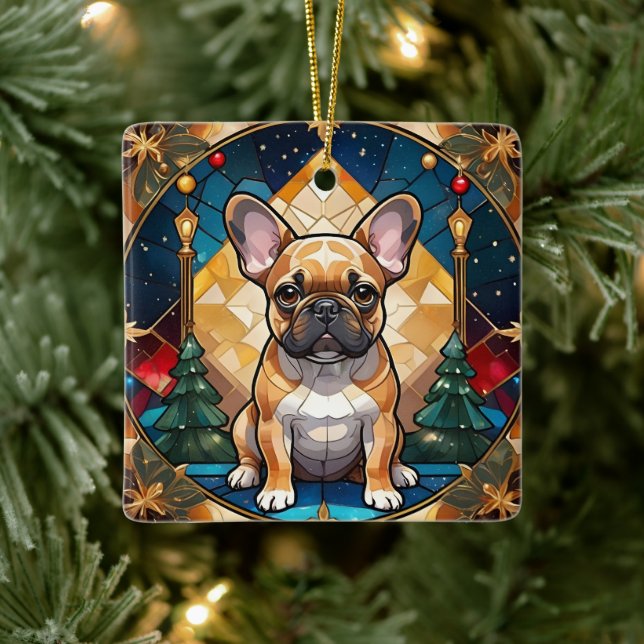 Cute Fransk Bulldog Pastel Glass-jul Julgransprydnad Keramik (Träd)