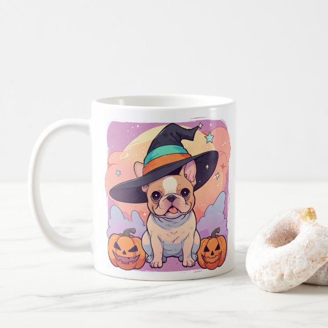 Cute Fransk Bulldog pastel häxhat halloween Kaffemugg (Med munk)
