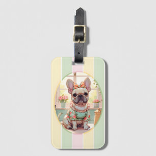 Cute Fransk Bulldog Pastel Linjer Cottagecore Bagagebricka