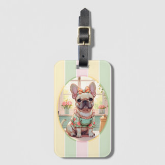 Cute Fransk Bulldog Pastel Linjer Cottagecore Bagagebricka