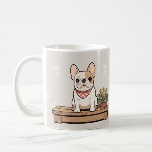 Cute Fransk Bulldog Pastel med blommor Kaffemugg