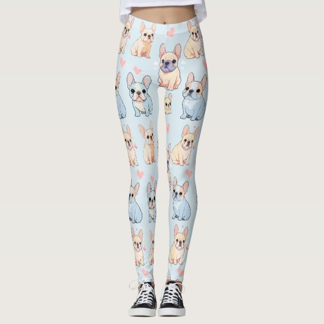 Cute Fransk Bulldog Pastel Mönster Leggings (Framsida)