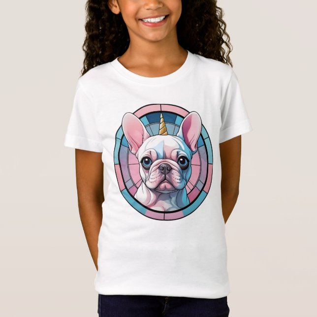 Cute Fransk Bulldog Pastel Unicorn Stached Glass T Shirt (Framsida)