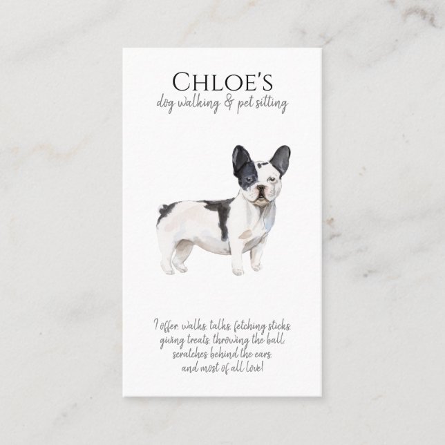 Cute Fransk Bulldog Pet Sitter Dog Walker Visitkort (Framsida)