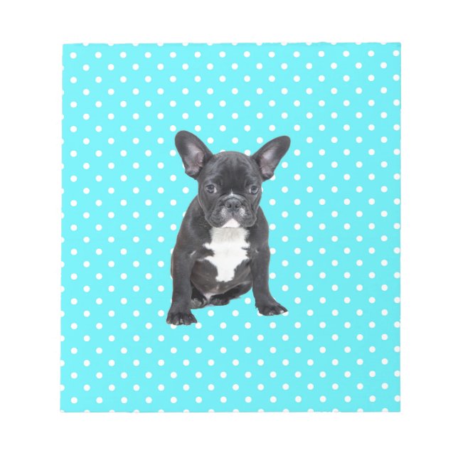 Cute Fransk Bulldog Puppy Blue Polka dots Anteckningsblock (Framsida)