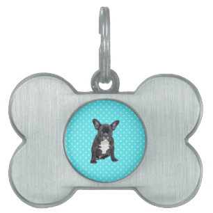 Cute Fransk Bulldog Puppy Blue Polka dots ID-bricka Husdjur