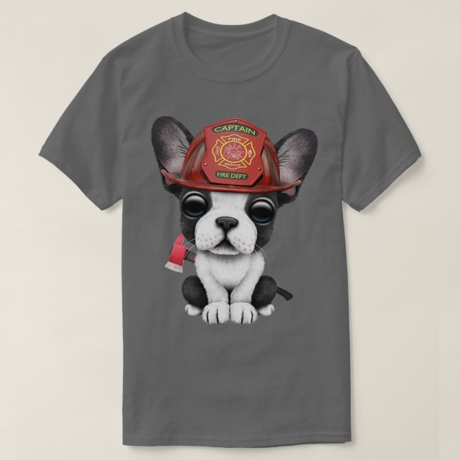 Cute Fransk Bulldog Puppy Firefighter T Shirt (Design framsida)