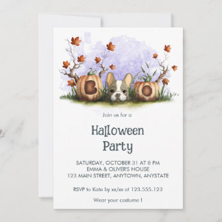 Cute Fransk Bulldog Puppy Halloween fest Inbjudningar
