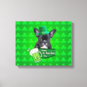 Cute Fransk Bulldog Puppy Hat St Patrick Day Canvastryck