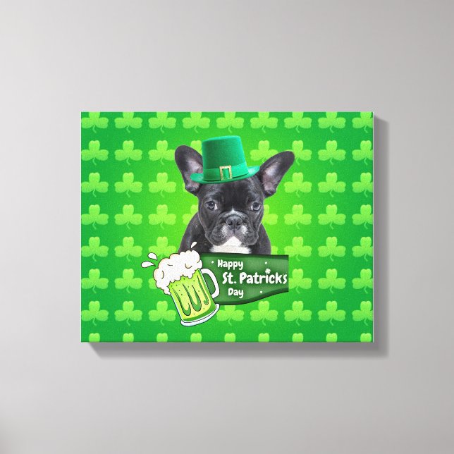 Cute Fransk Bulldog Puppy Hat St Patrick Day Canvastryck (Framsida)