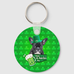 Cute Fransk Bulldog Puppy Hat St Patrick Day Nyckelring