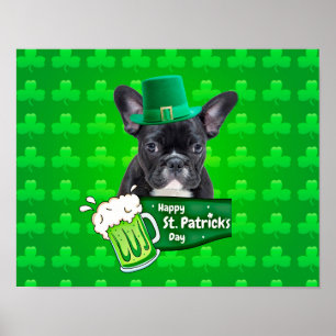 Cute Fransk Bulldog Puppy Hat St Patrick Day Poster