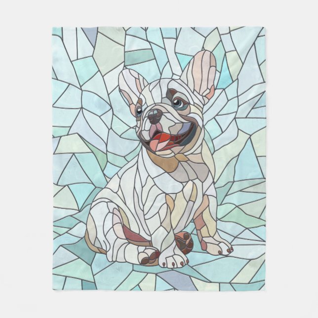Cute Fransk Bulldog Puppy - pastellmosaik Fleecefilt (Framsidan)