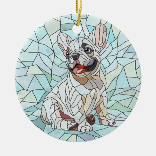 Cute Fransk Bulldog Puppy - pastellmosaik Julgransprydnad Keramik (Framsidan)