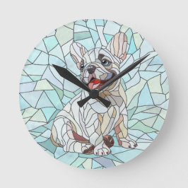 Cute Fransk Bulldog Puppy - pastellmosaik Rund Klocka