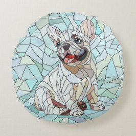 Cute Fransk Bulldog Puppy - pastellmosaik Rund Kudde