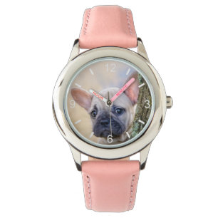 Cute Fransk Bulldog Puppy Posy i ett Gren-gaffel Armbandsur