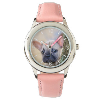 Cute Fransk Bulldog Puppy Posy i ett Gren-gaffel Armbandsur